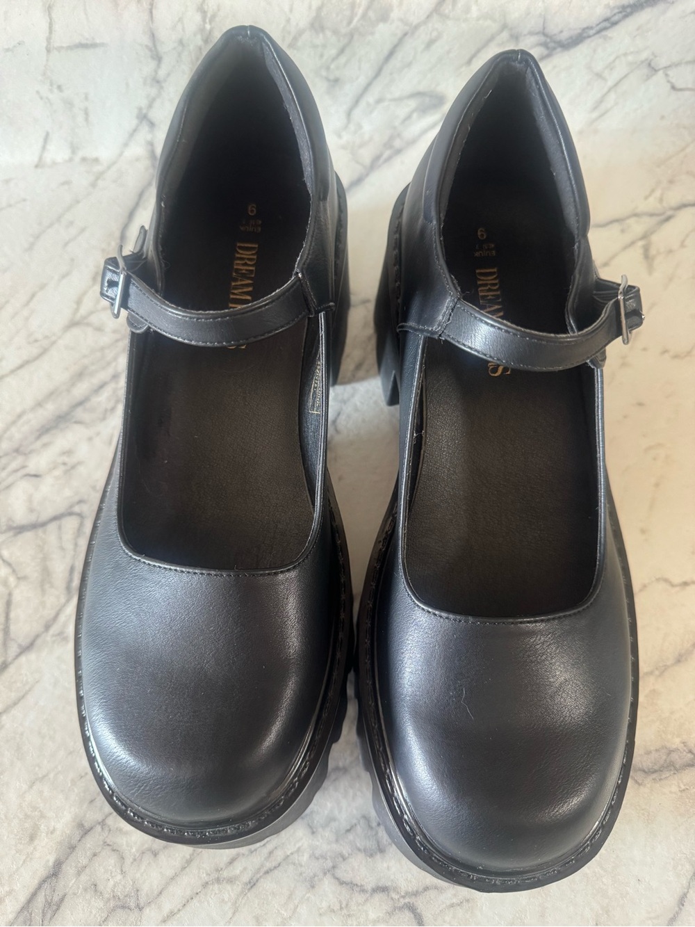 Black Chunky Mary Jane Style Platform Heels - Picture 3 of 5